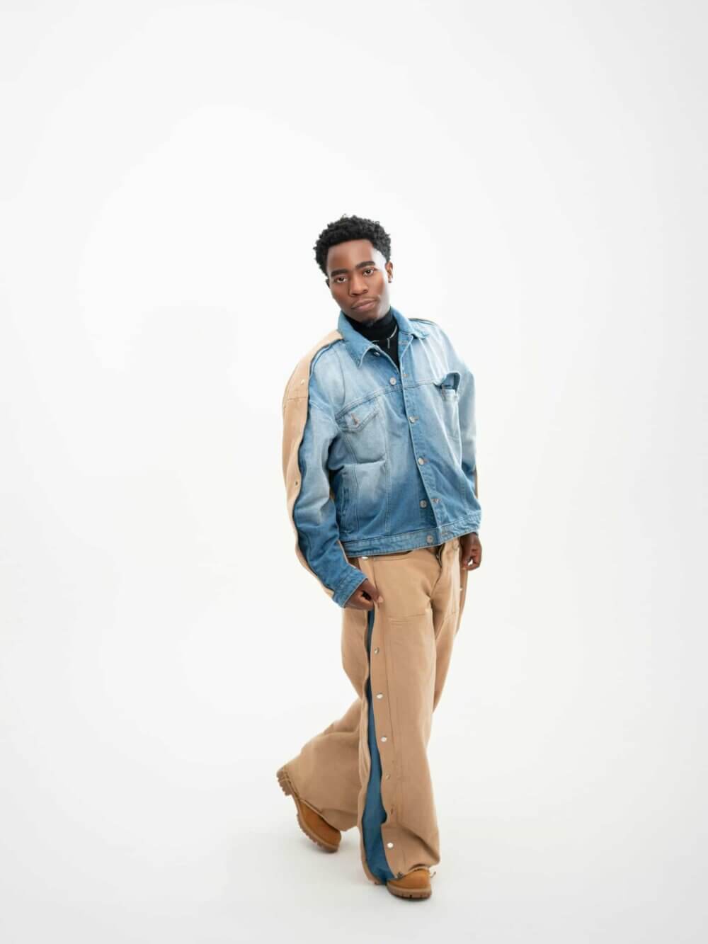 Side rivet wide denim pants