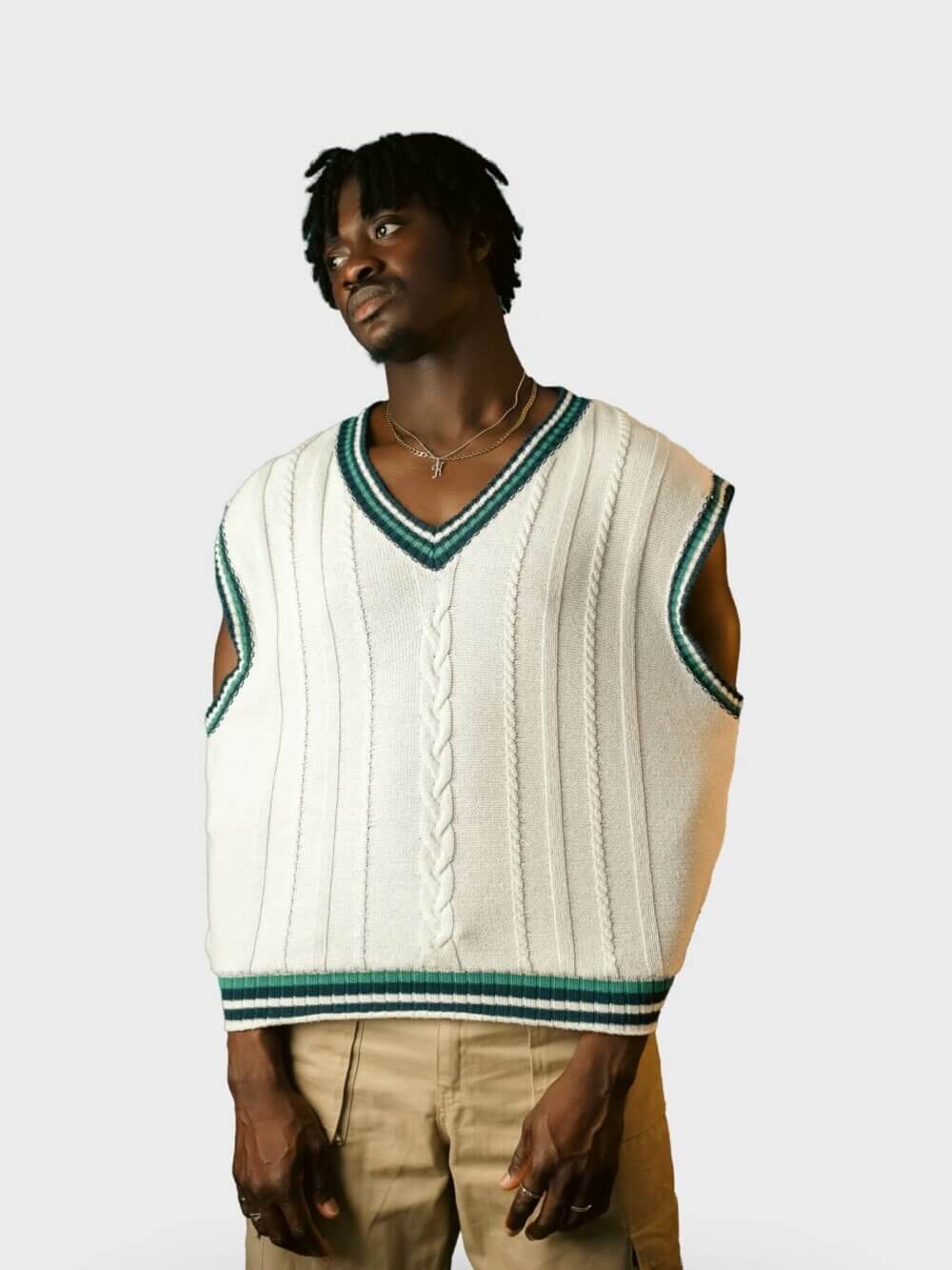Braided knitted wool waistcoat
